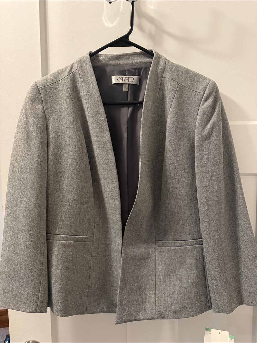 Kasper Light Gray Collarless Open-Front Jacket